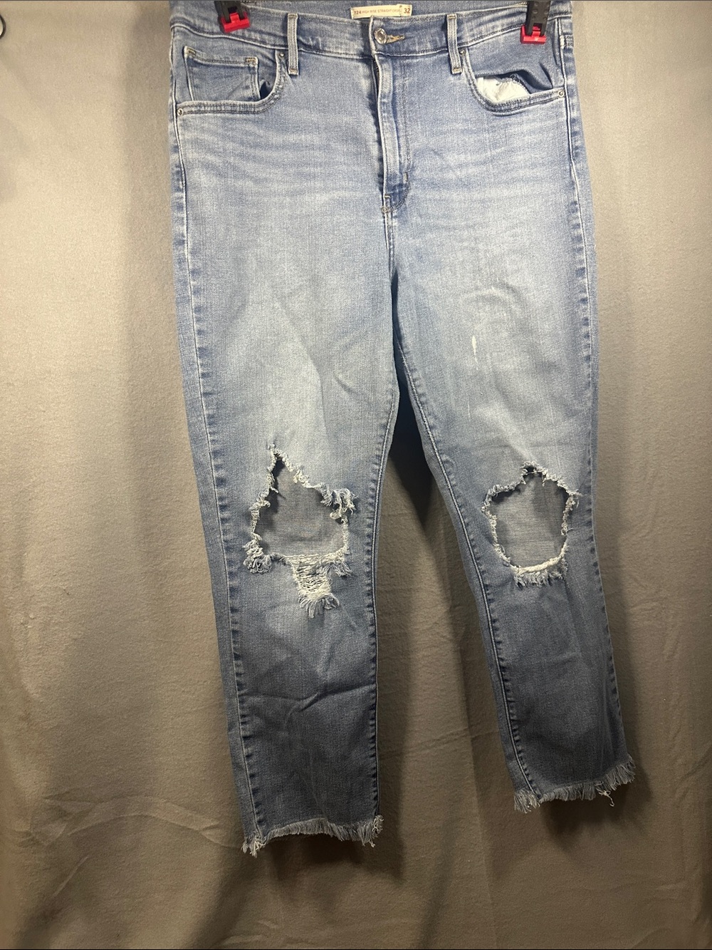 Levi's Light Blue Distressed Boyfriend Jeans with Frayed Hem